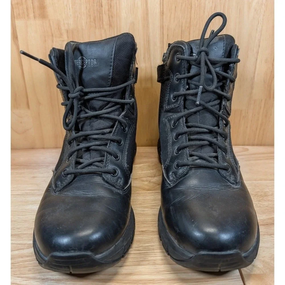Interceptor Mens Black Tactical Patrol Boots Side Zip Work Shoes‎ Size 11
